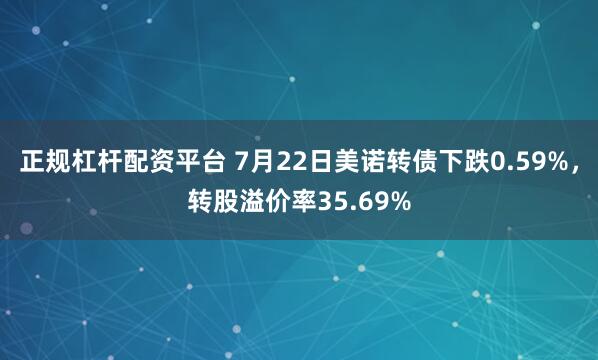 正规杠杆配资平台 7月22日美诺转债下跌0.59%，转股溢价率35.69%